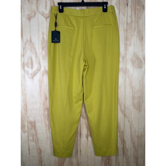 Massimo Dutti Chartreuse Green Crop Pants NWT Pleated High Rise Size 8 Preppy - Picture 3 of 8